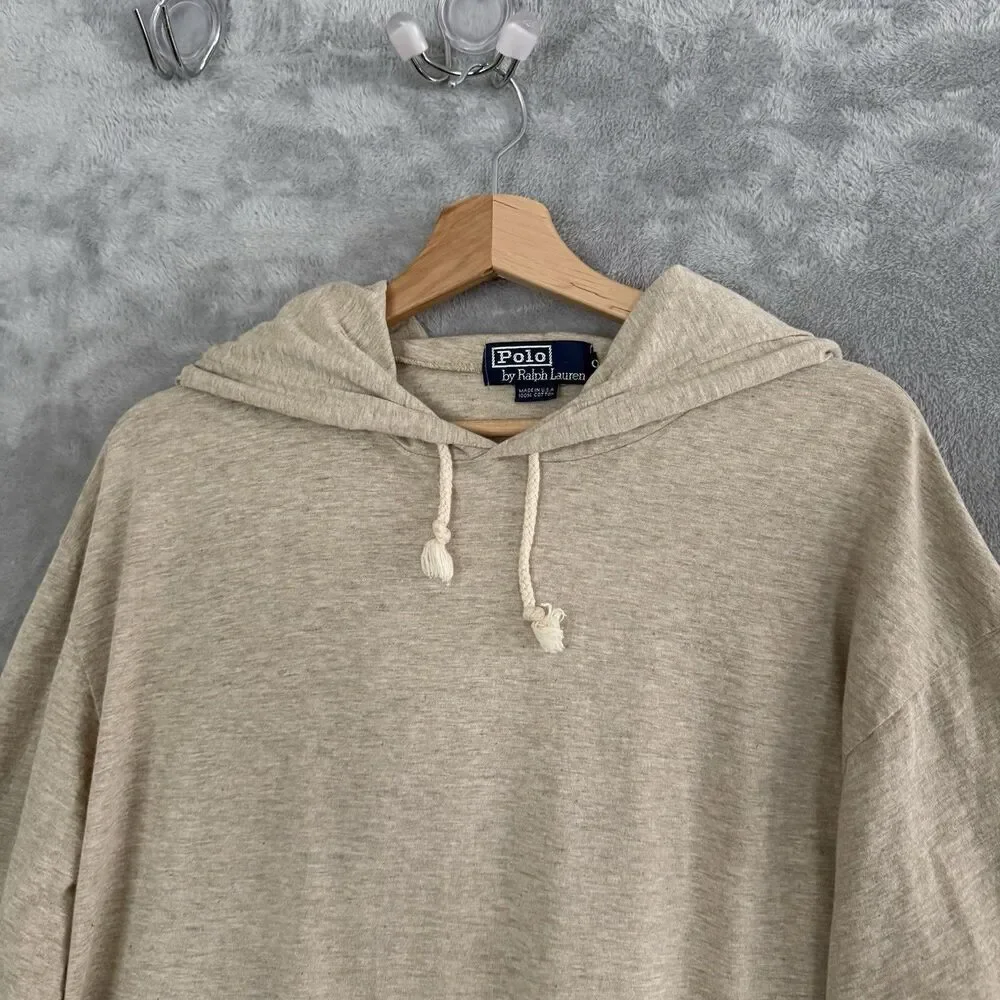 Polo Ralph Lauren Hoodie Mens Medium Beige Lightweight Pullover Pony Logo